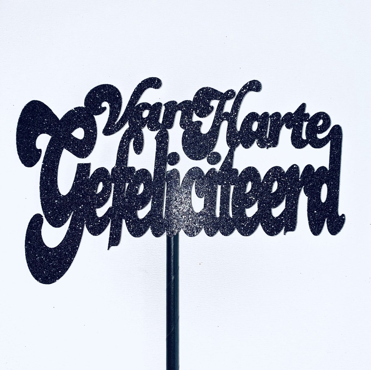 Taarttopper| Cake topper |Gefeliciteerd| Verjaardag| Zwart glitter|16 cm| karton